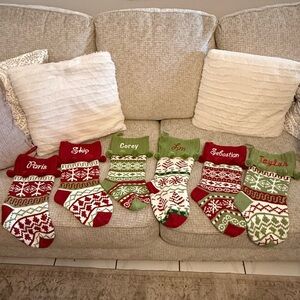 Festive Knit Christmas Stockings Set - Red and Green